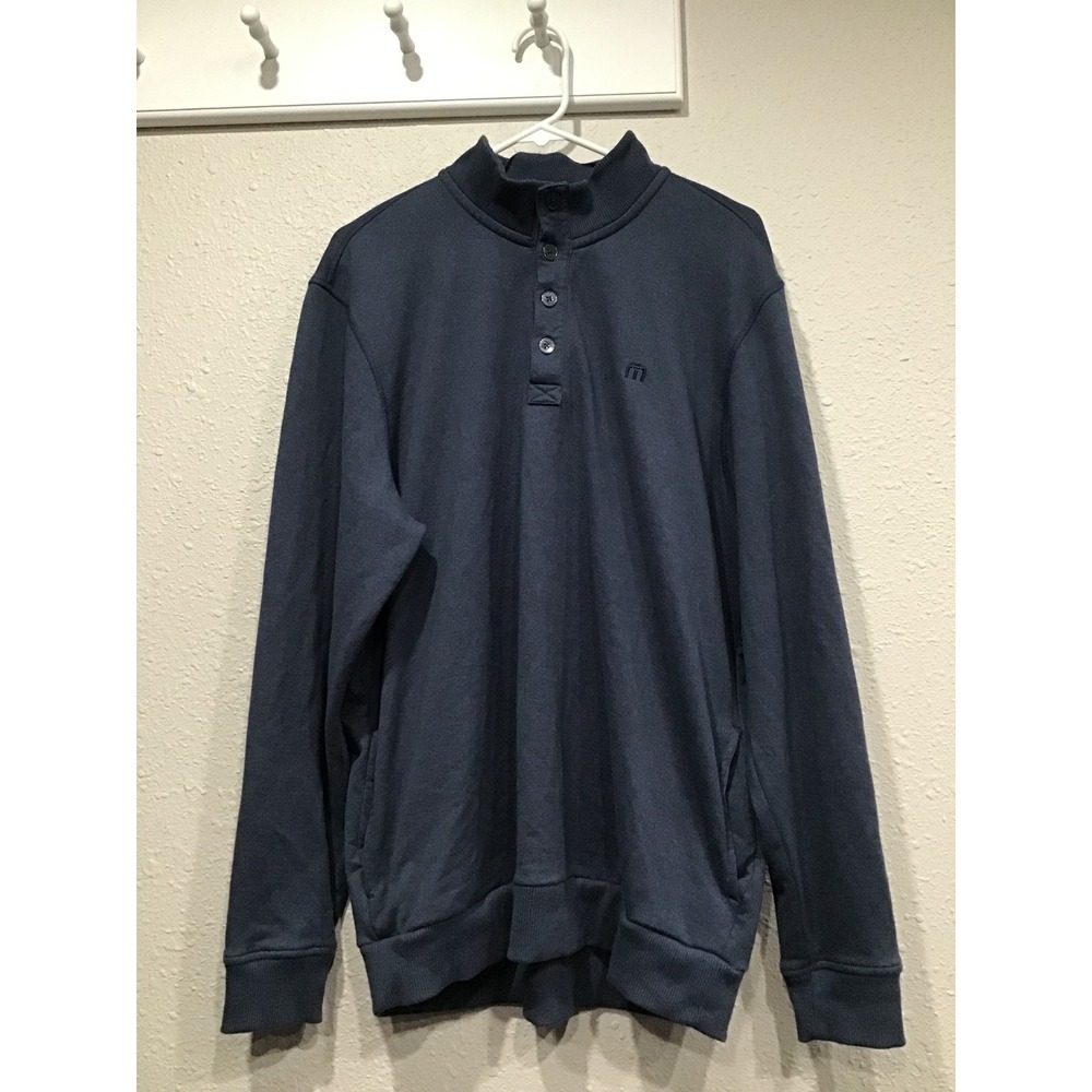 TravisMathew Wall Mock Neck Henley Pullover Sweater XL Navy Golf Athleisure Work - Picture 2 of 7